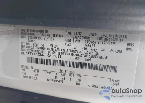 2018 Ford Transit-150 из США, поврежденный, VIN 1FTYE1ZM7JKA08831